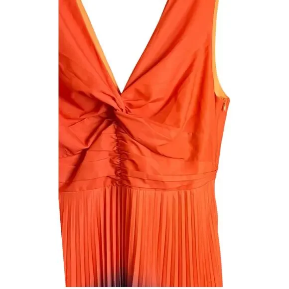 Adelyn Rae Sharkbite Pleated Cocktail Dress | Womens L, Orange, Ombre Blue NEW - Picture 4 of 11